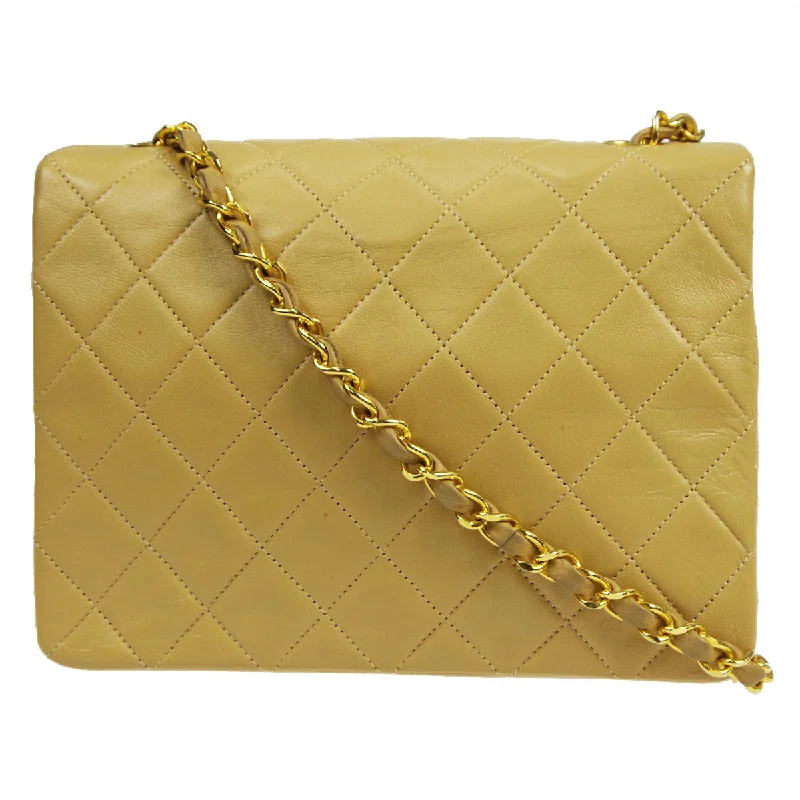 CHANEL 1989-1991 Classic Square Flap 20 Beige Lambskin 48362