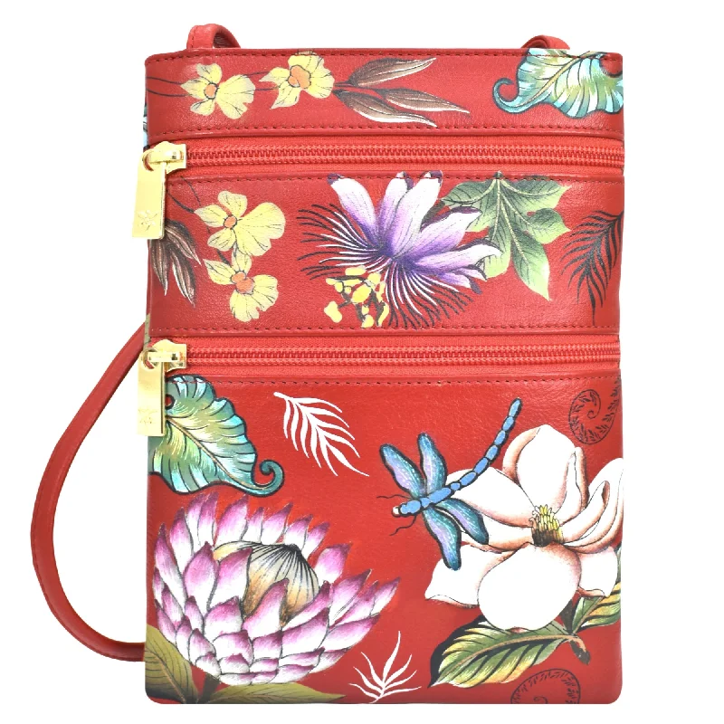 Hand Painted Leather Mini Double Zip Travel Crossbody