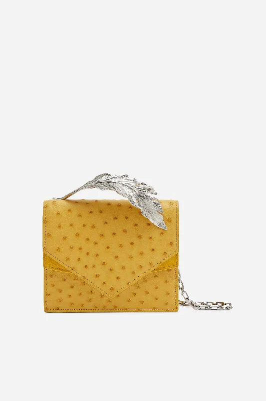 Mustard Ostrich and Suede Alina Clutch