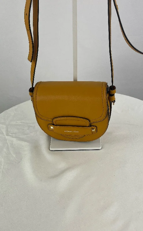 Michael Kors Women's Cary Mustard Small Leather Crossbody Saddle Bag