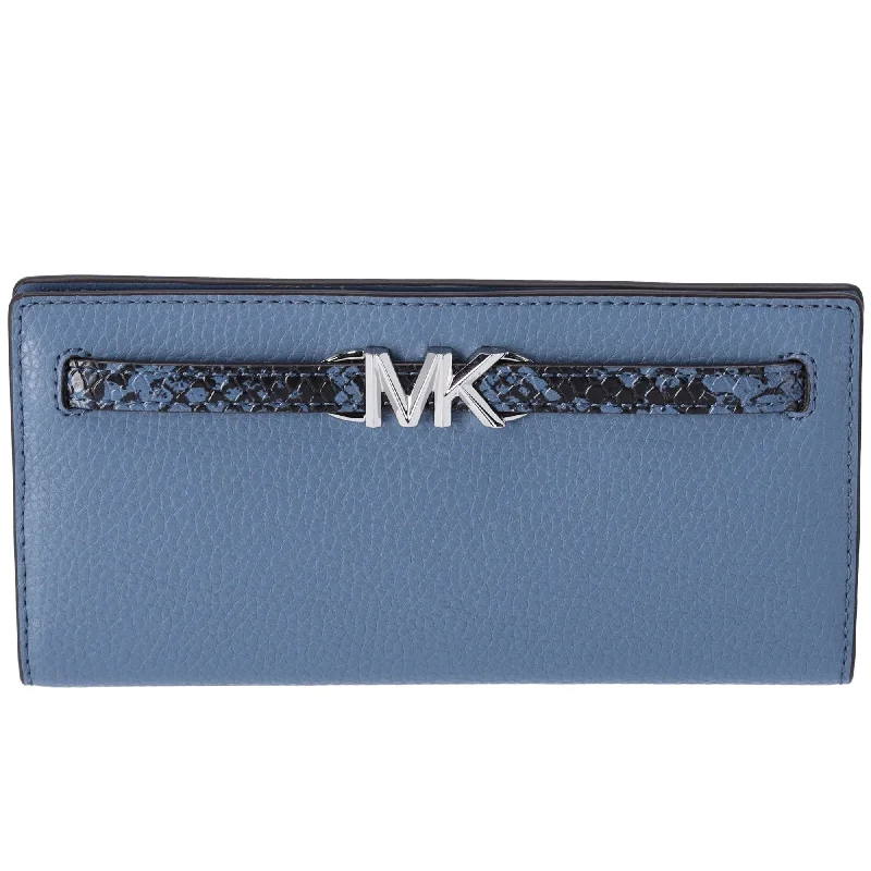 Michael Kors Reed Large Bifold Wallet Denim Blue Leather Exotic Multi