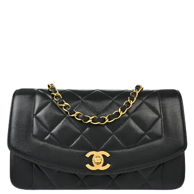 Chanel 1991-1994 Black Lambskin Small Diana Shoulder Bag