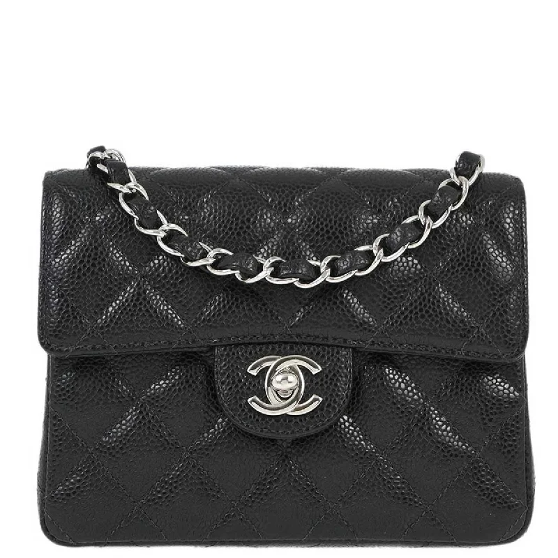 Chanel 2004-2005 Black Caviar Mini Classic Square Flap Shoulder Bag 17