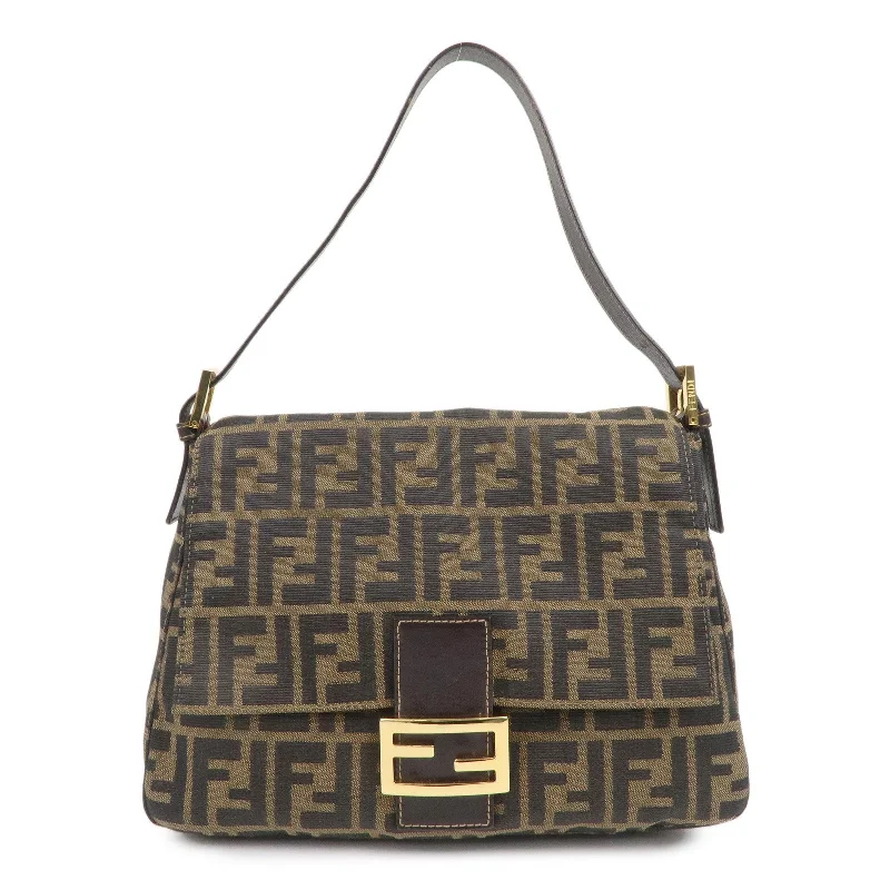 FENDI Mamma Baguette Zucca Canvas Leather Shoulder Bag 26325