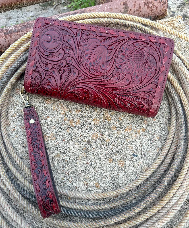 Tooled Organizer Wallet ~ Vintage Red