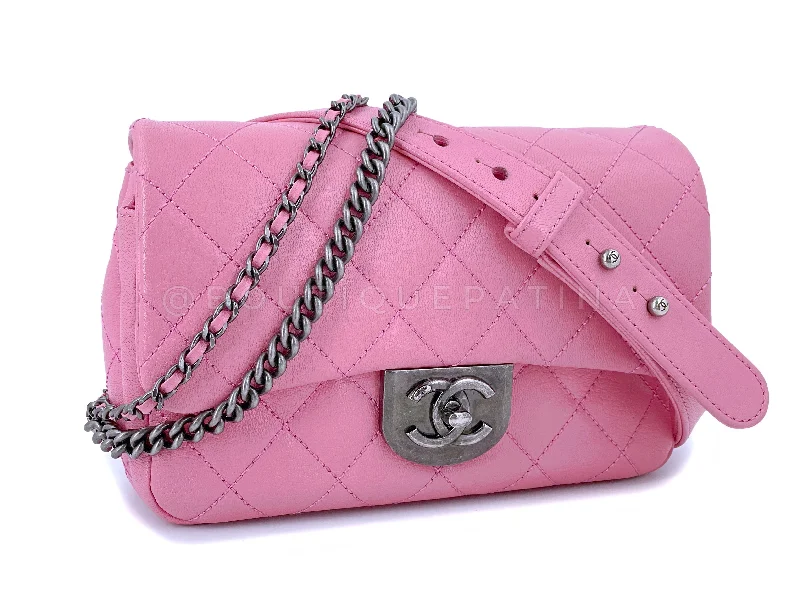 Chanel 2015 Pink Goatskin Double Carry Multichain Quilted Medium Flap Bag RHW