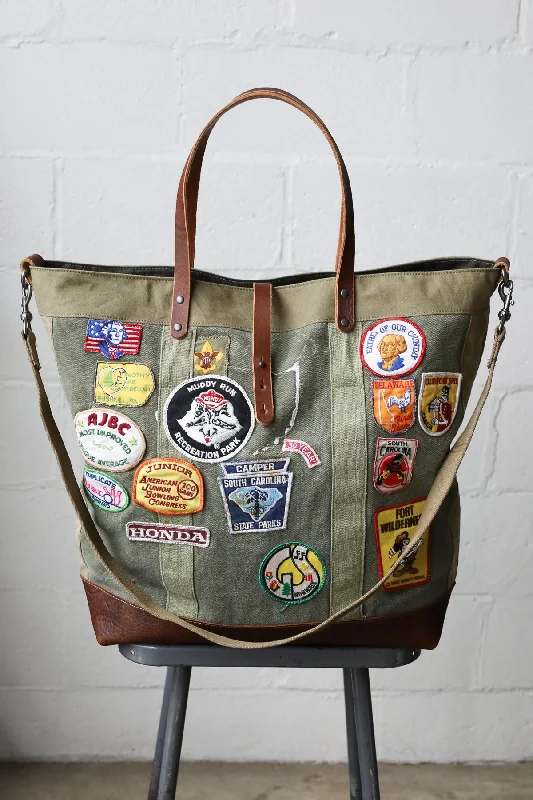 Extra Large 1960's era Patched Canvas Tote Bag