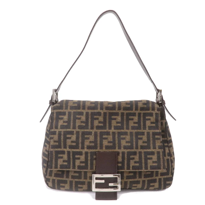 FENDI Mamma Baguette Zucca Canvas Leather Shoulder Bag 26325