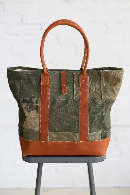 WWII era Salvaged Canvas Patchwork Tote Bag