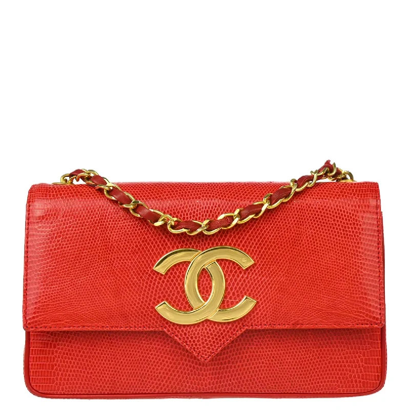 Chanel * Red Lizard Single Flap Shoulder Bag