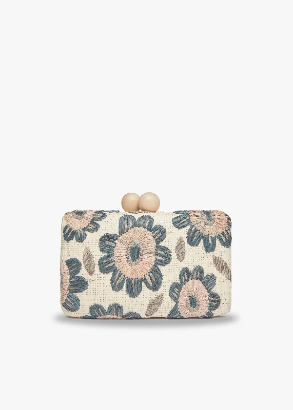 Bryn Embroidered Straw Clutch Bag