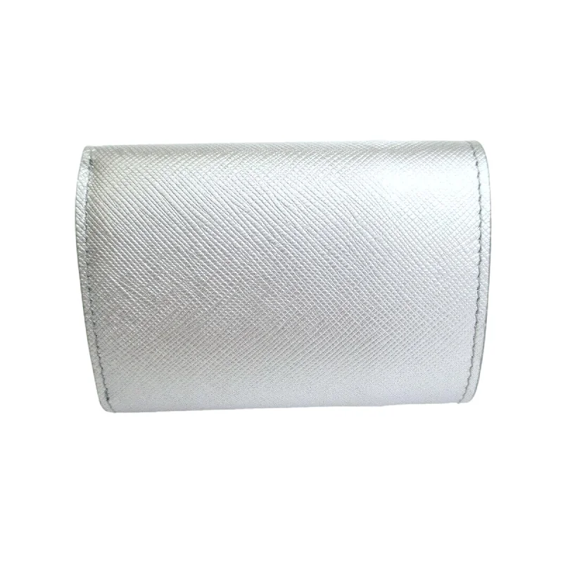 Prada Ribbon Saffiano Metallic Silver and Beige Leather Trifold Wallet