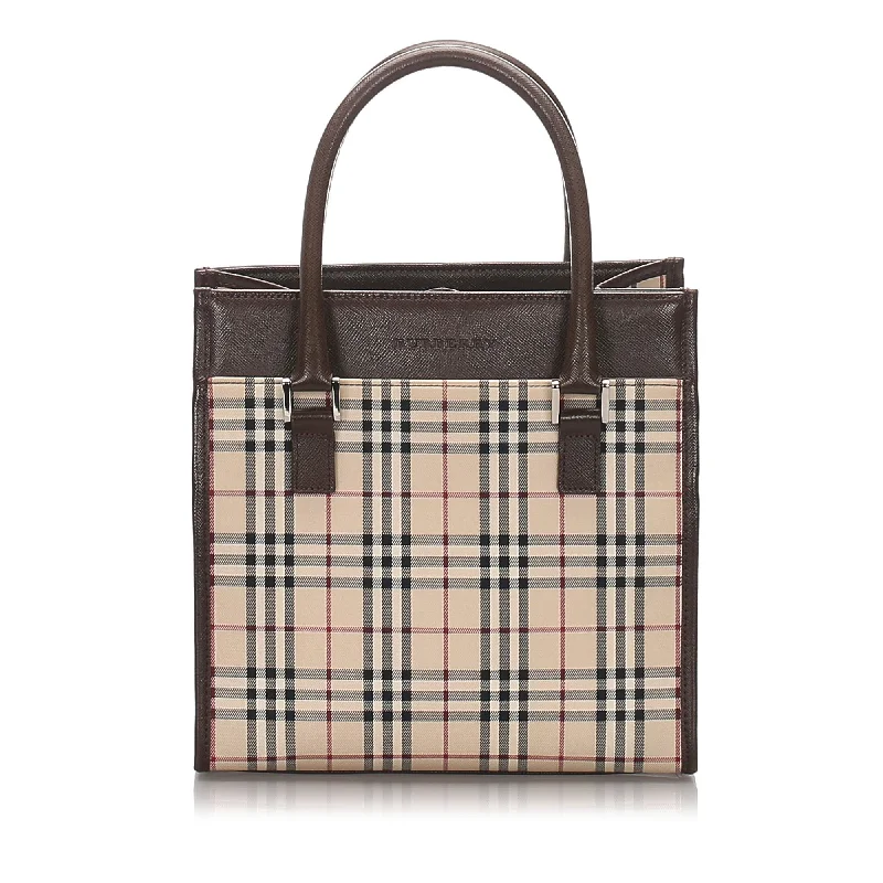 Burberry Brown Beige Canvas Fabric House Check Tote Bag United Kingdom