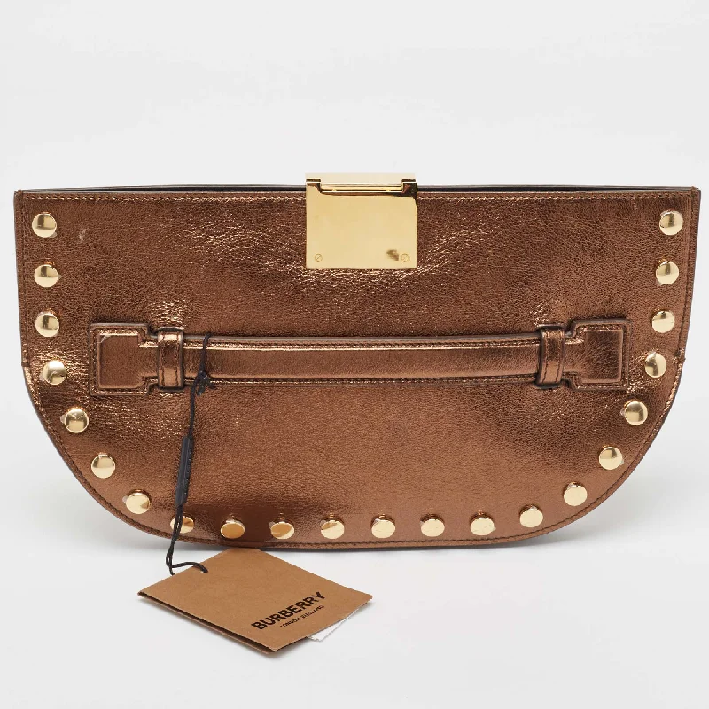 BURBERRY Bronze Leather Studded Olympia Clutch