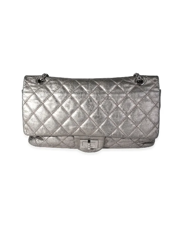 Chanel Metallic Pewter Crinkle Lambskin Reissue 2.25 227 Double Flap Bag