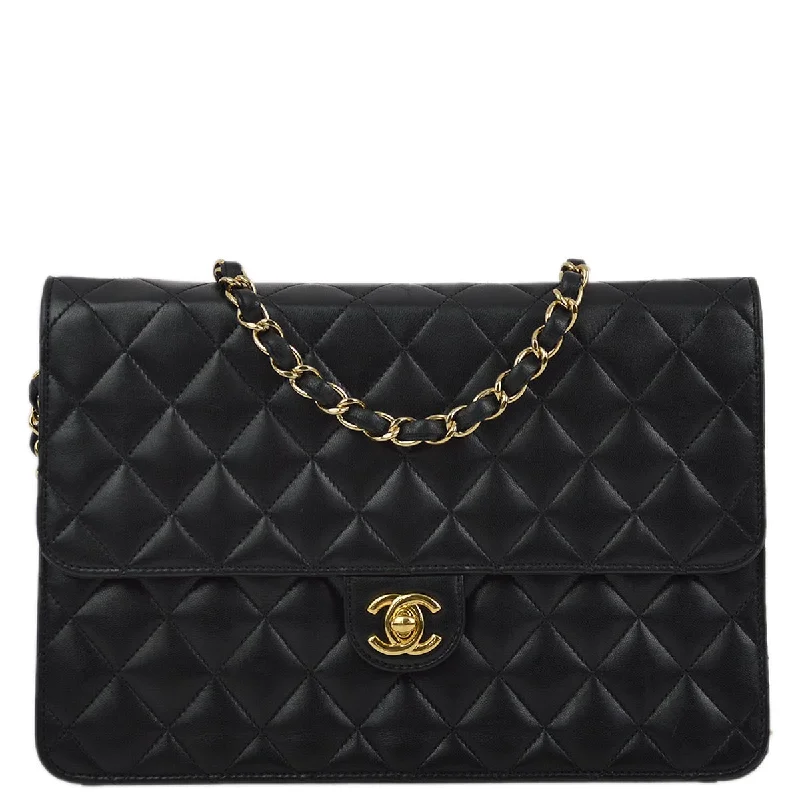 Chanel 2008-2009 Black Lambskin Turnlock Medium Half Flap Shoulder Bag