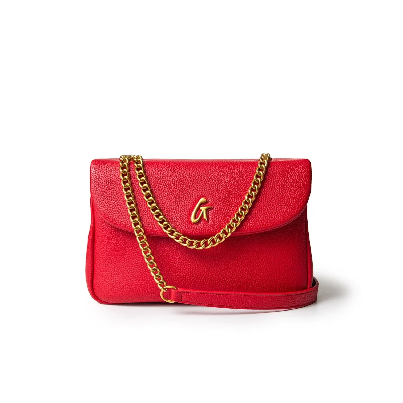 MEDIUM PEBBLE FLAP BAG - RED