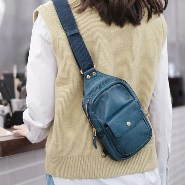 Small Genuine Leather Chest Bag Sling Backpack For Ladies