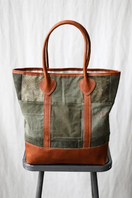 WWII era Salvaged Canvas Patchwork Tote Bag