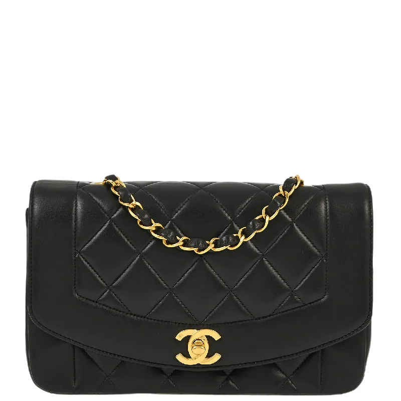 Chanel 1994-1996 Black Lambskin Small Diana Shoulder Bag