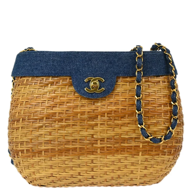 Chanel * 1997-1999 Blue Denim Rattan Basket Chain Shoulder Bag