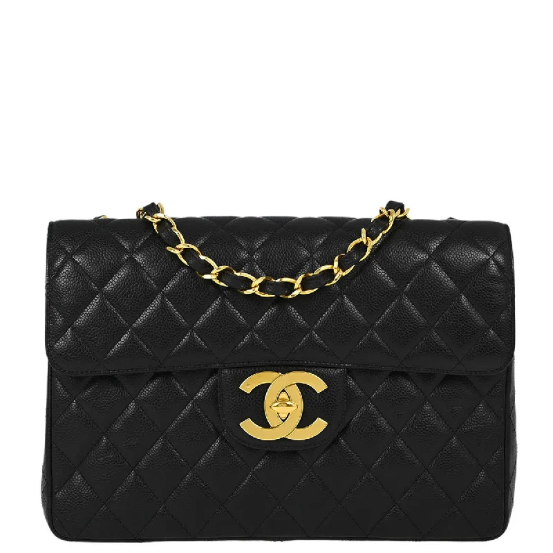 Chanel Black Caviar Jumbo Classic Flap Shoulder Bag