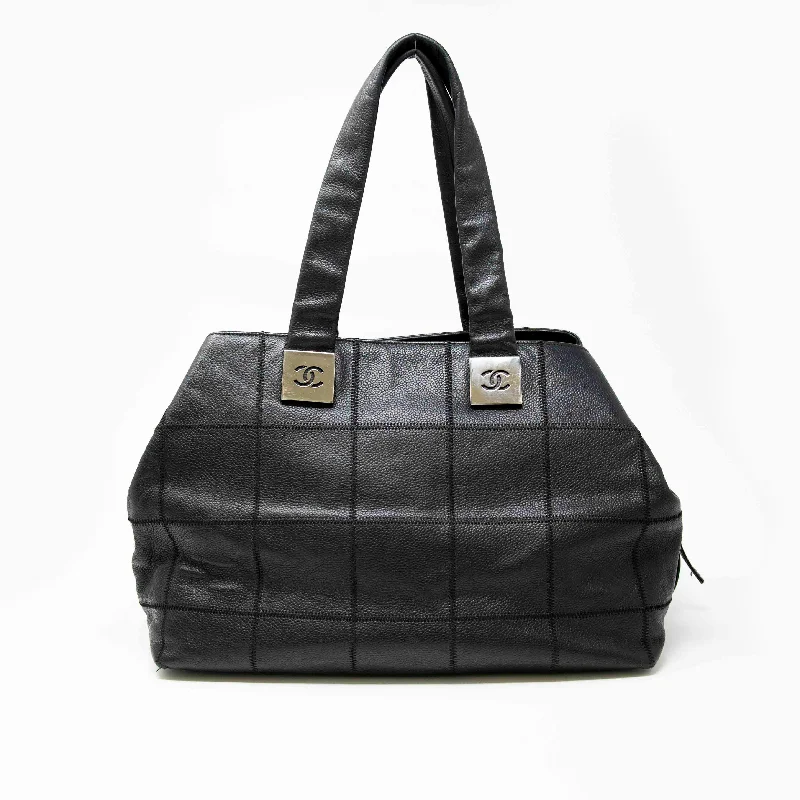 Chanel Black Choco Bar Stitched Tote