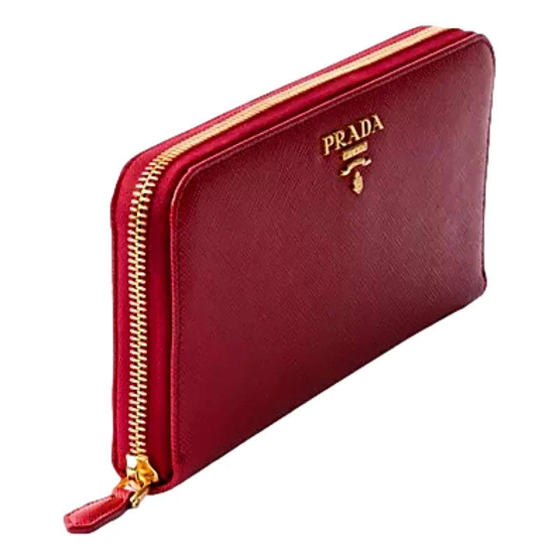 Prada Saffiano Metal Red Leather Continental Wallet