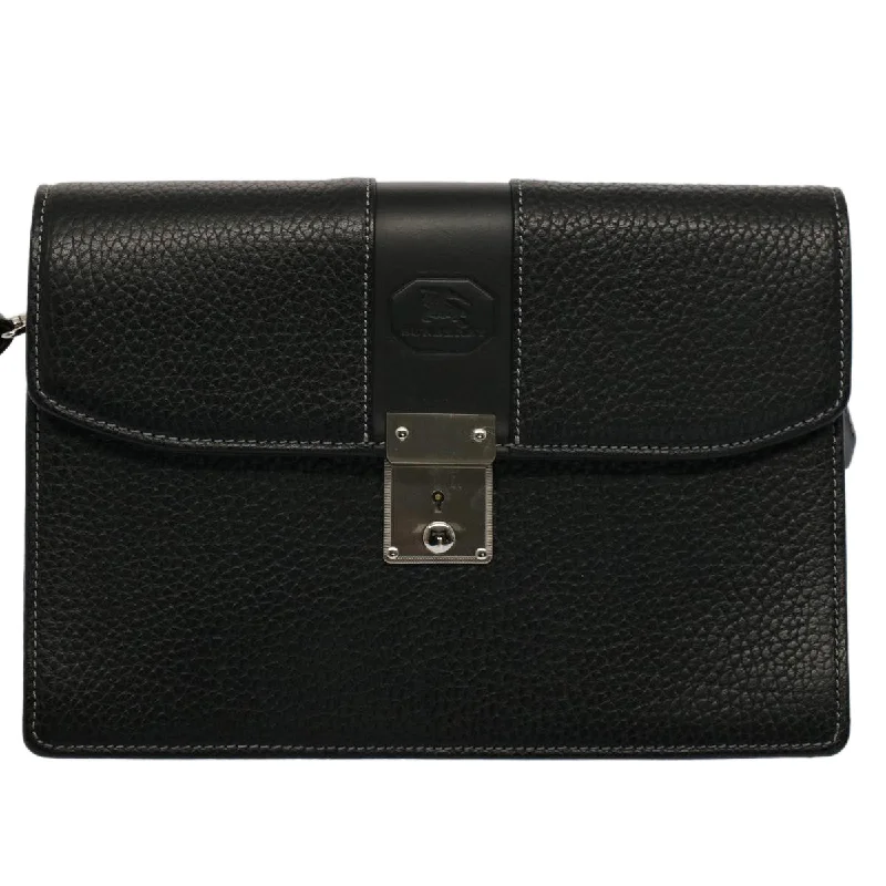 Burberry Clutch Bag Leather Black Auth ep1686