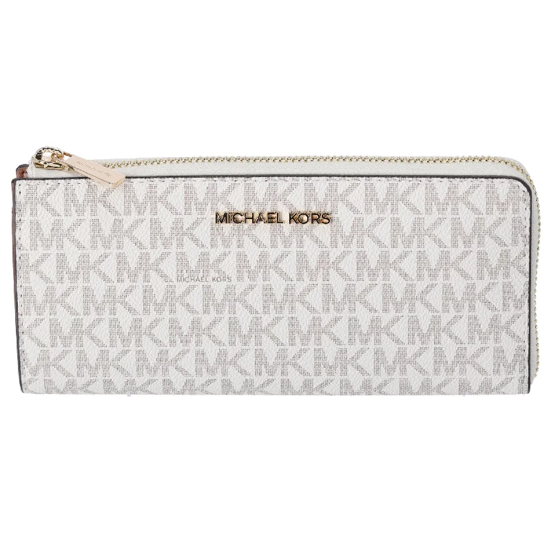 Michael Kors Jet Set Travel Large Logo Quarter Zip wallet Vanilla MK Signature