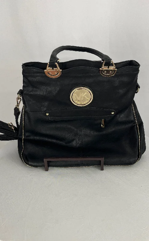 Michael Kors Women's Black Leather Gold Accent Bag Convertible Crossbody Large