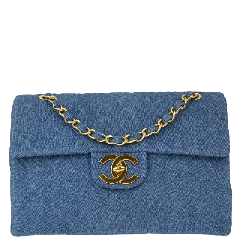 Chanel * 1989-1991 Blue Denim Maxi Classic Flap Shoulder Bag