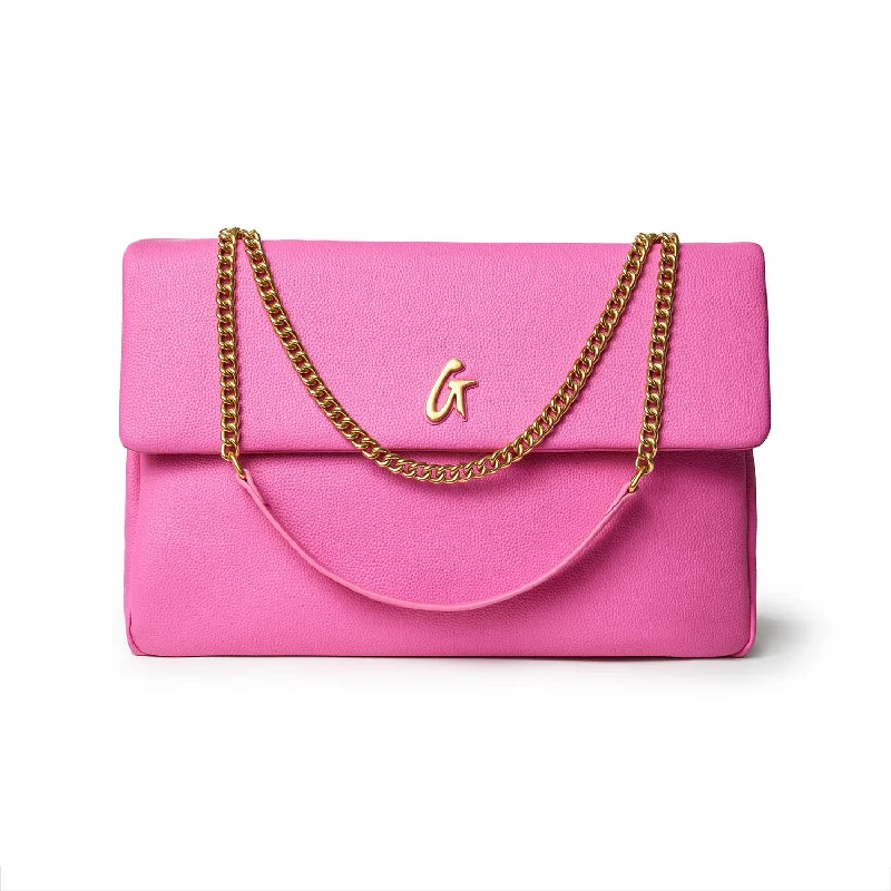 XL PEBBLE FLAP BAG - HOT PINK