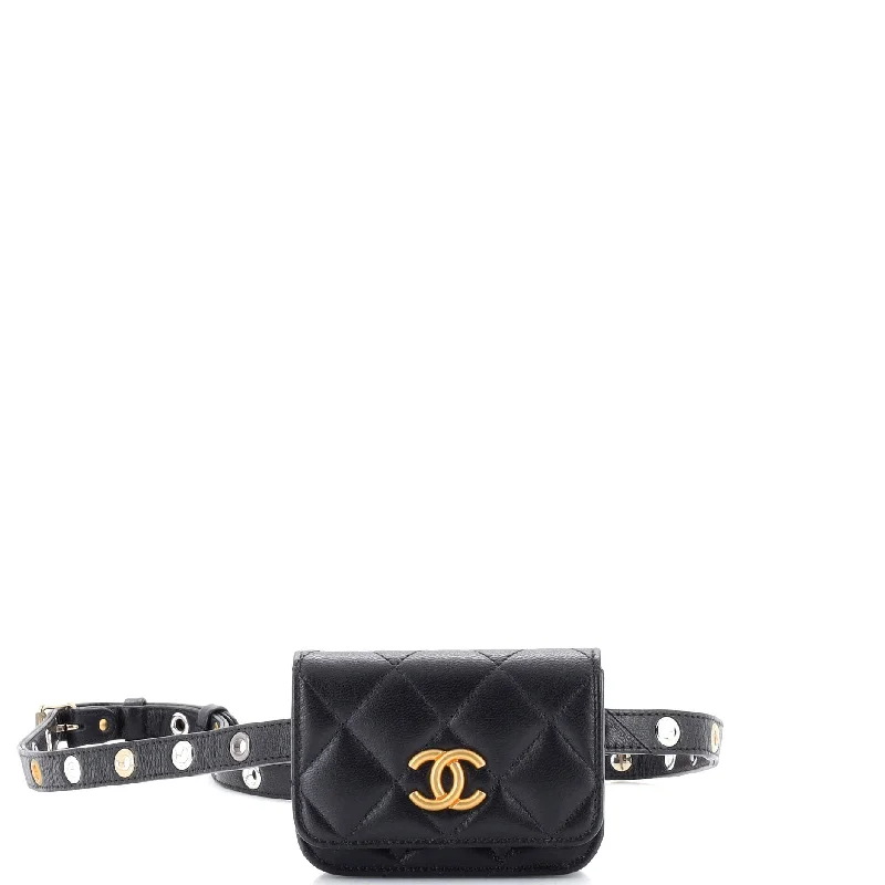 CC Flap Double Chain Belt Bag Quilted Goatskin Mini