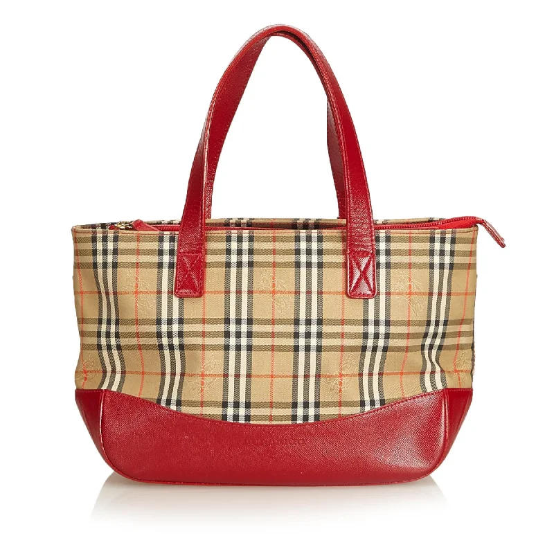 Burberry Brown Beige Canvas Fabric Plaid Handbag United Kingdom