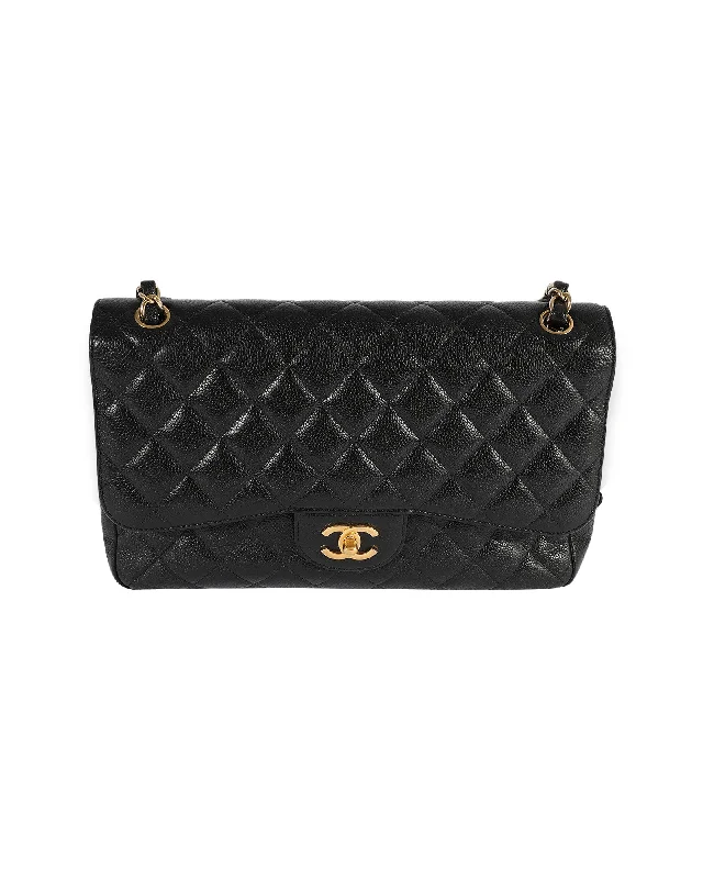 Chanel Black Quilted Caviar Jumbo Classic Double Flap Bag