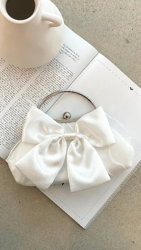 Satin Bow Clutch - White