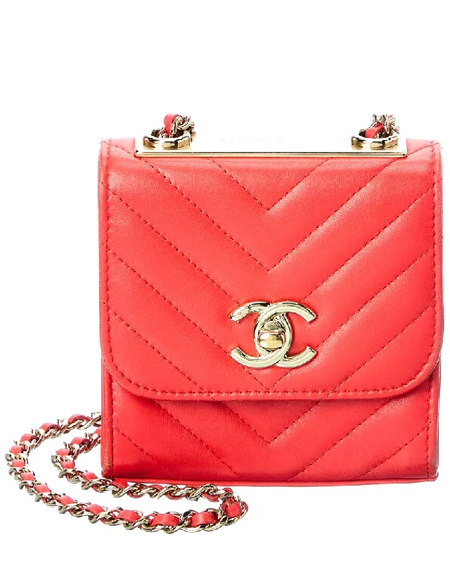 Chanel Vermilion Quilted Lambskin Leather Chevron Mini Flap Bag (Authentic