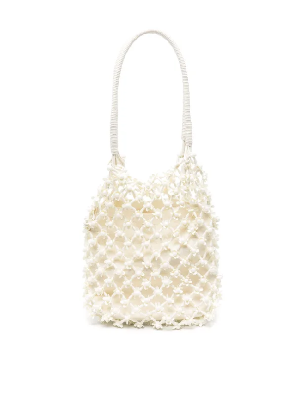 Self-Portrait cream beaded medium tote