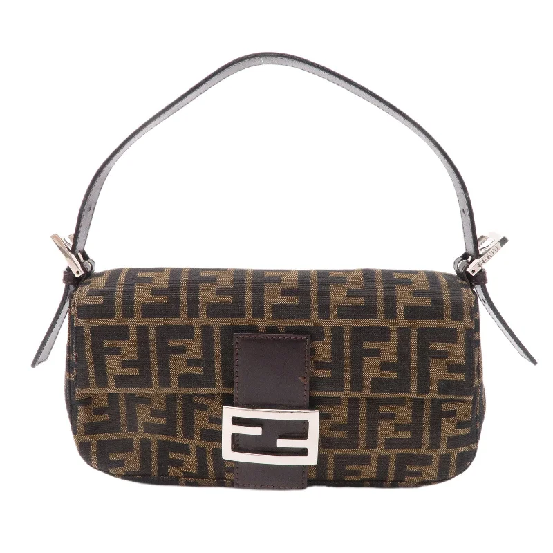 FENDI Mamma Baguette Canvas Leather Shoulder Bag Brown Black 26424