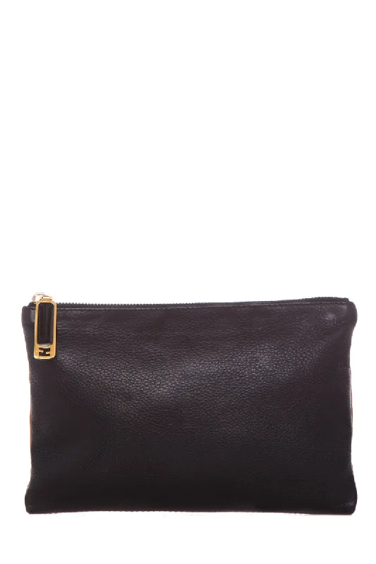 Fendi Black & Brown Leather Pouch