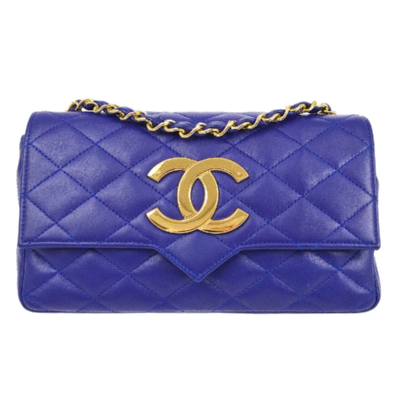 CHANEL 1989-1991 Blue Lambskin Pointed Flap Mini