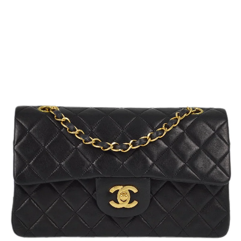 Chanel 1991-1994 Black Lambskin Small Classic Double Flap Shoulder Bag