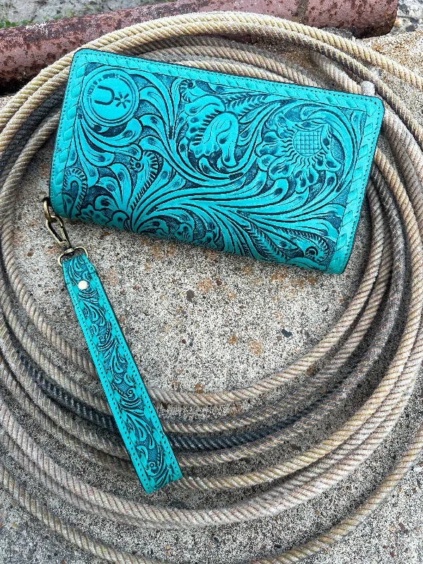 Tooled Organizer Wallet ~ Turquoise