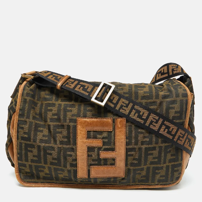 Fendi Zucca Canvas And Leather Flap Messenger Bag