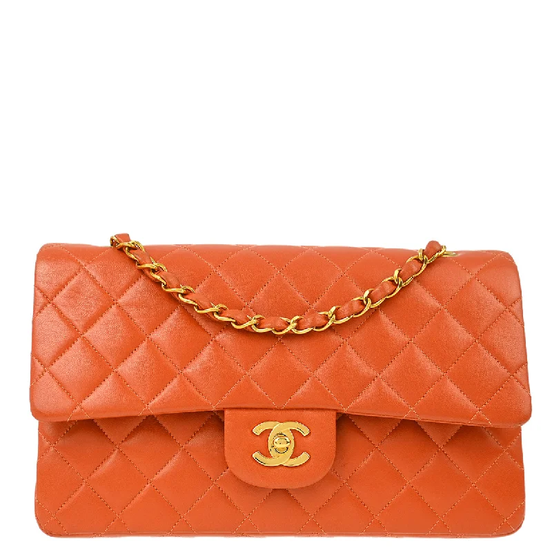 Chanel * Orange Lambskin Medium Classic Double Flap Shoulder Bag