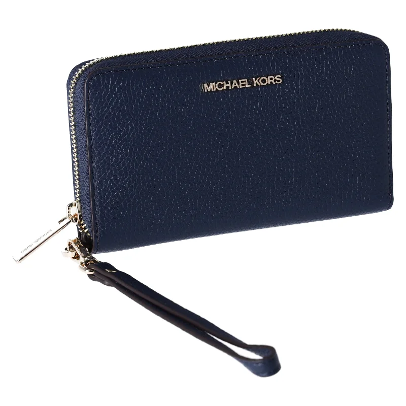 Michael Kors JetSet TravelLarge PhoneCase LeatherWallet Wristlet NavyBlue