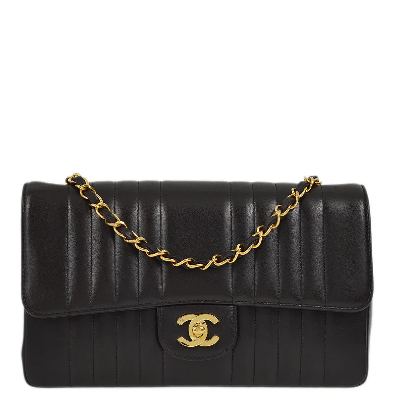 Chanel 1991-1994 Black Lambskin Mademoiselle Single Flap Shoulder Bag