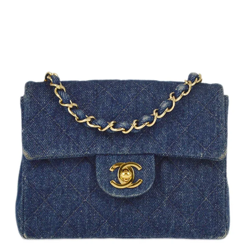 Chanel 1997-1999 Blue Denim Mini Classic Square Flap Shoulder Bag 17