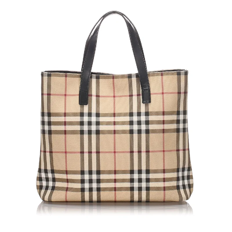 Burberry Brown Beige Canvas Fabric House Check Tote Bag United Kingdom